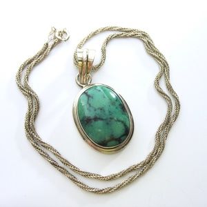 Turquoise Sterling Slide Pendant, 925 Rope Chain
